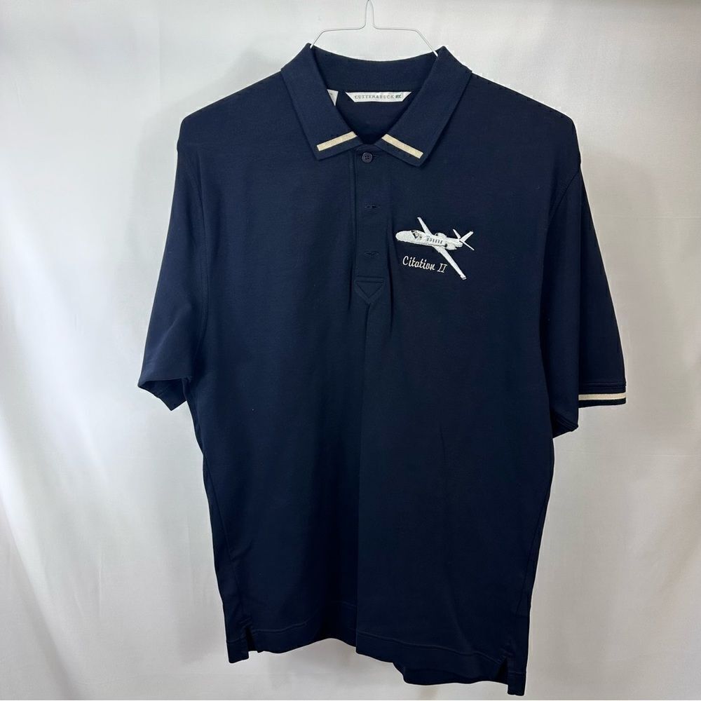 Cutter And Buck, M Mens short sleeve shirt, Navy Blue, Cessna Citation